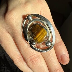Vintage Erik Dennung Sterling & Tigers Eye Brutalist Ring